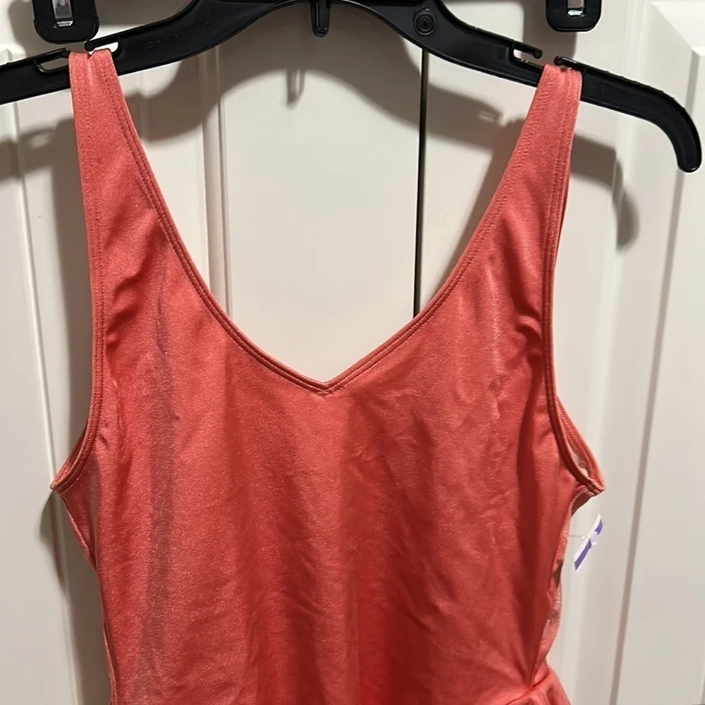 Something Navy Ruffle Swimsuit One Piece Coral Sz m NEW